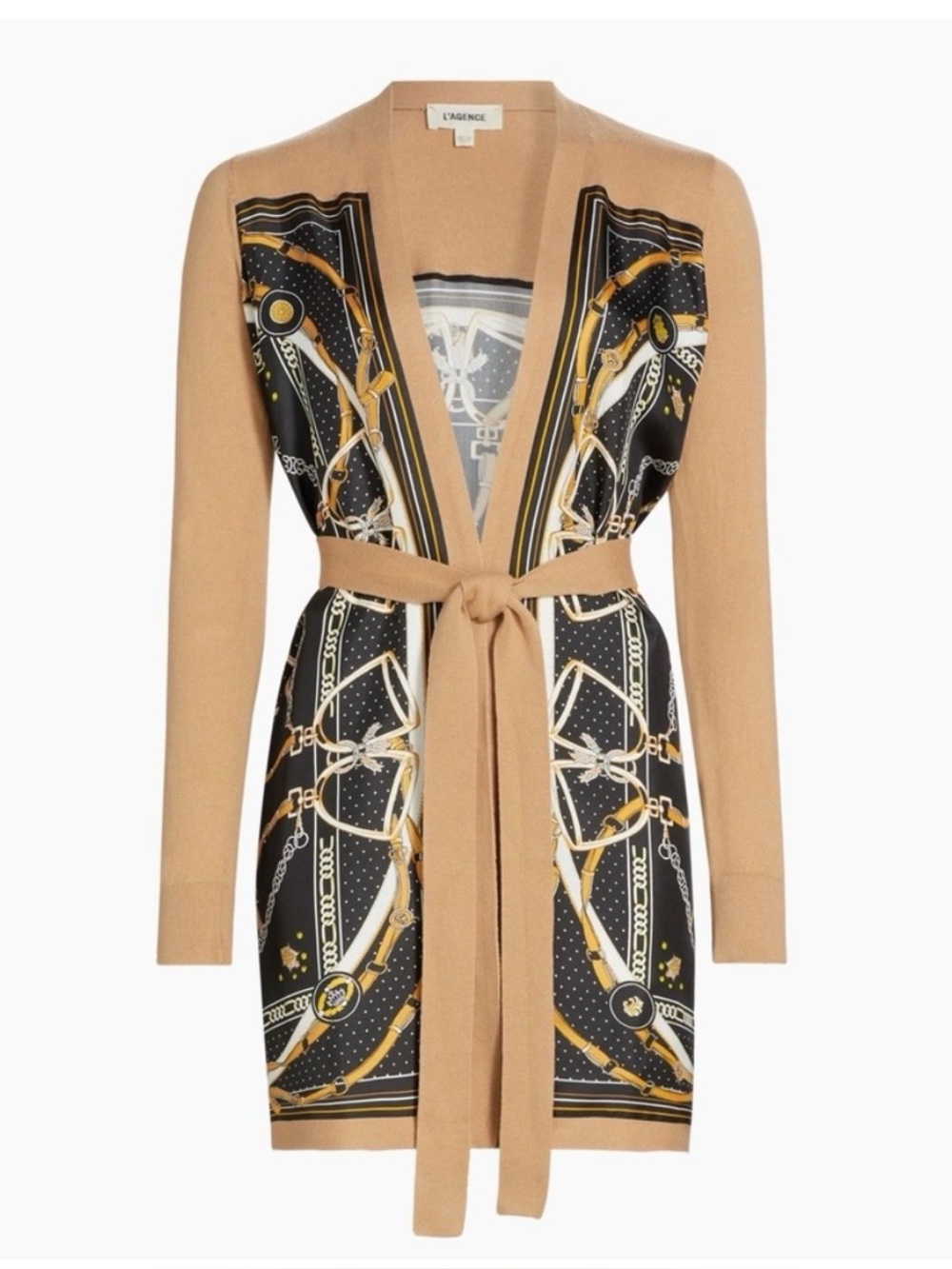 L’AGENCE Beverly Printed Silk Panel Cardigan